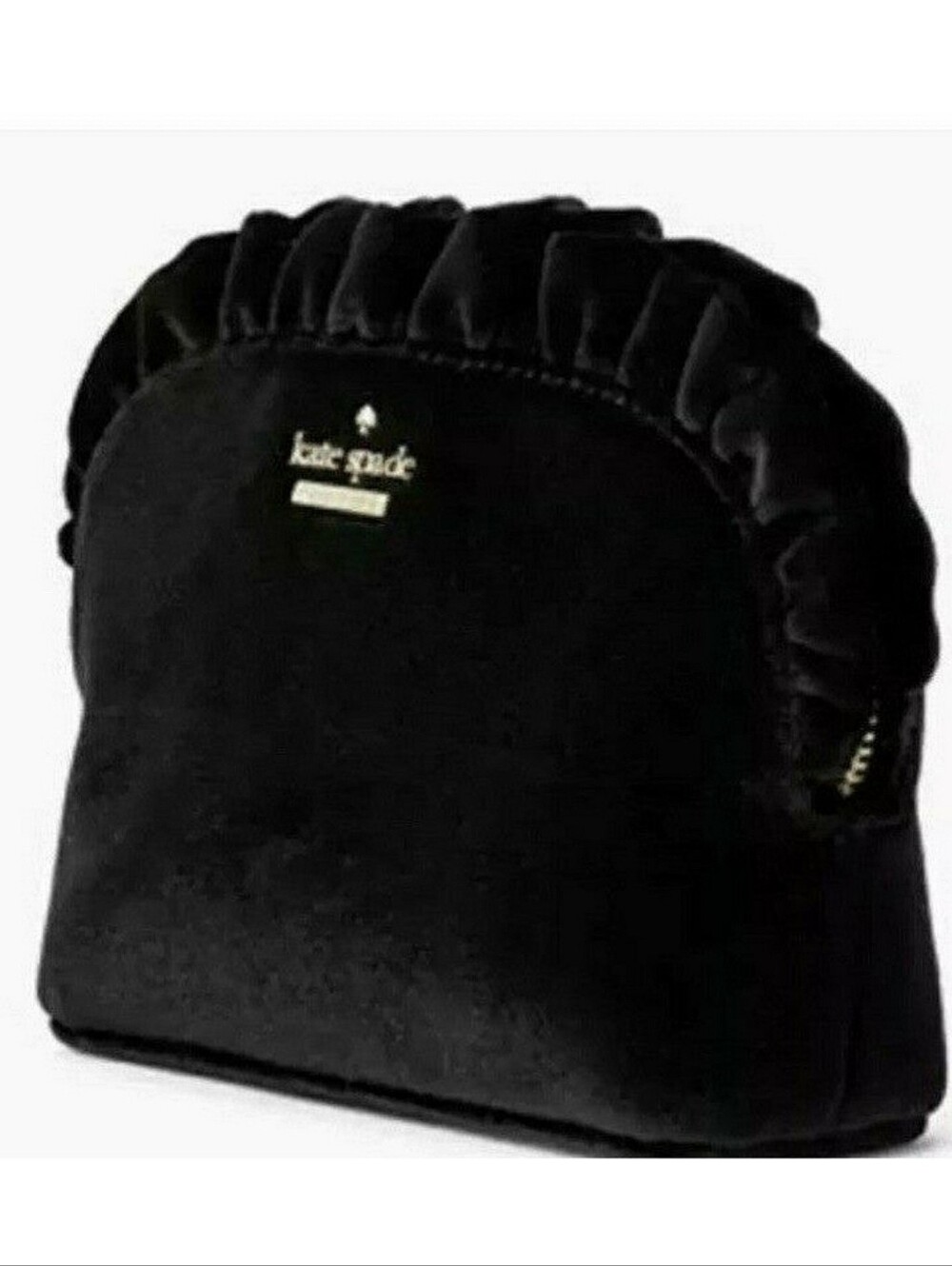 🆕️ Kate Spade Briar Lane Quilted Velvet Small Ruffle Cosmetic Bag Black
